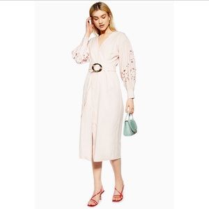 TOPSHOP Cutwork Long Sleeve Midi Dress Size 2